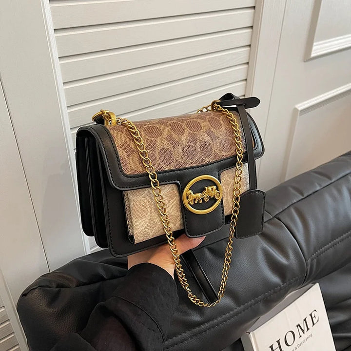 Glam Pop PU Leather Handbags With Gold Hardware & Chain