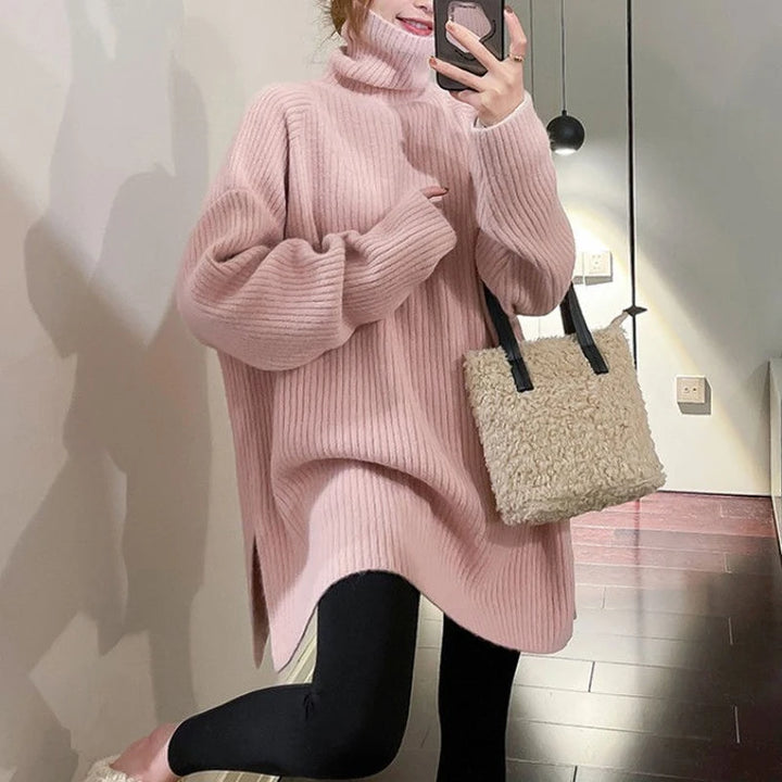 Split Oversized Knitted Long Plus Size Turtleneck Sweaters