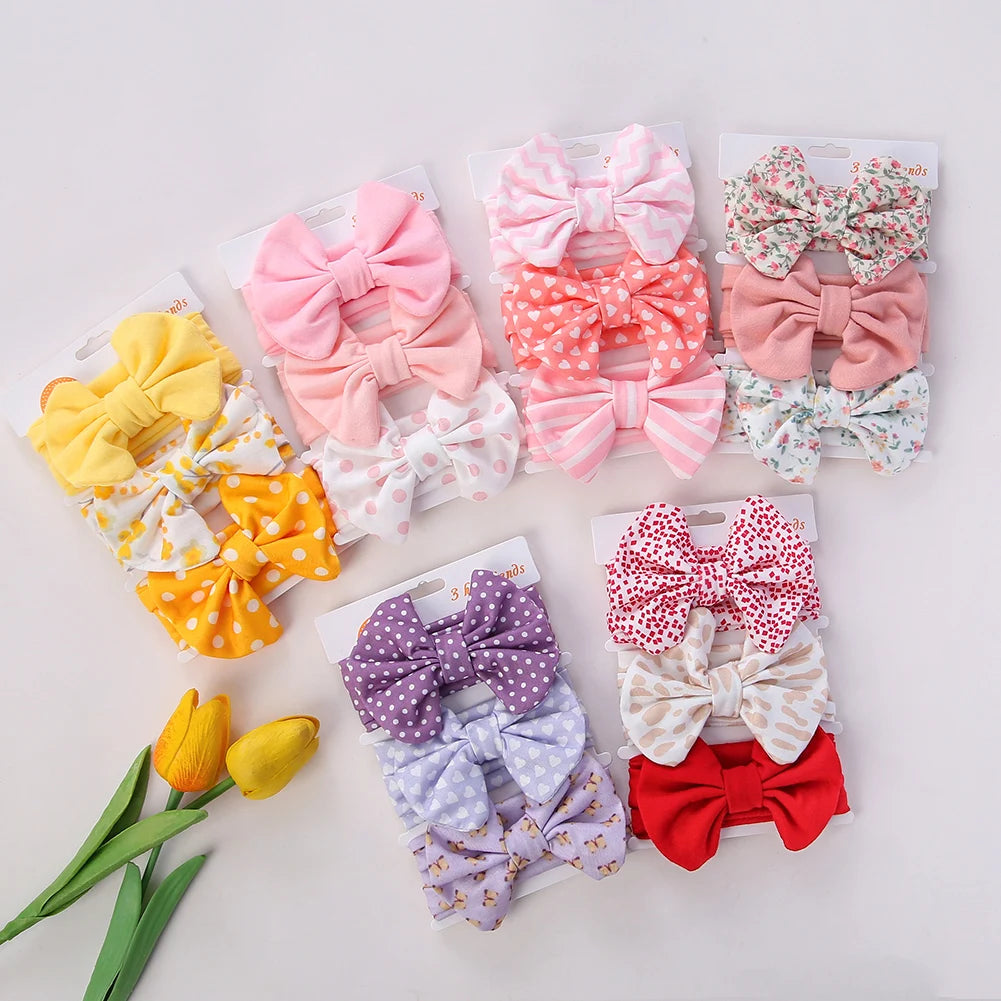 3Pcs Bow Headbands Set – Stripes, Dots, Floral - Flossy Mom