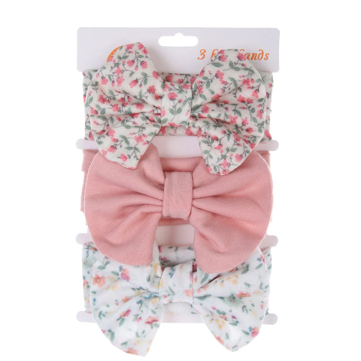 3Pcs Bow Headbands Set – Stripes, Dots, Floral - Flossy Mom