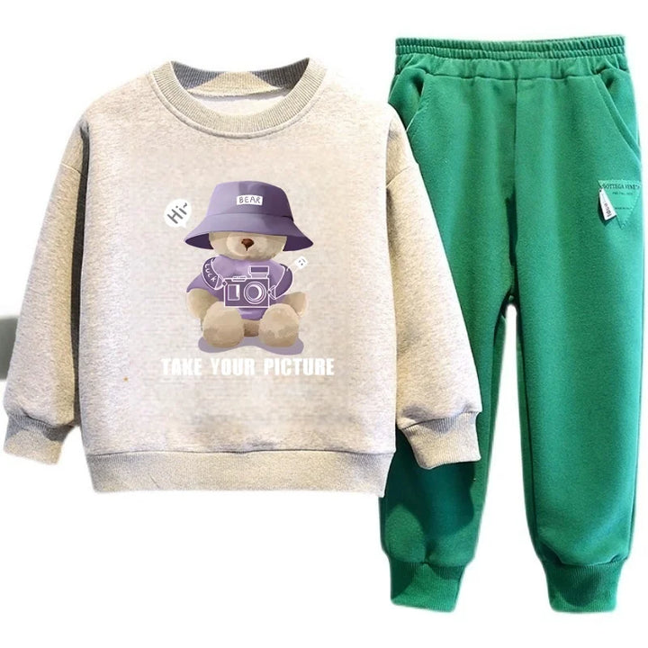 🏃 Cozy & Cute Bear Print Unisex Kids Tracksuits - Flossy Mom