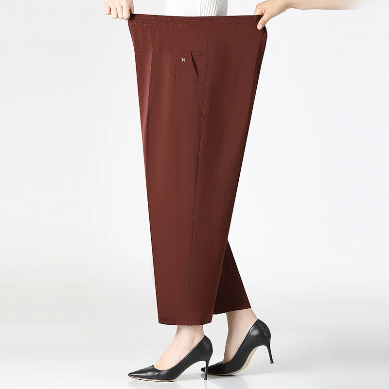 Women's Relaxed-Fit Wide Leg Pants – Soft Cotton Elastic Waist Lounge Pants Plus Size