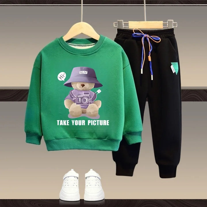 🏃 Cozy & Cute Bear Print Unisex Kids Tracksuits - Flossy Mom