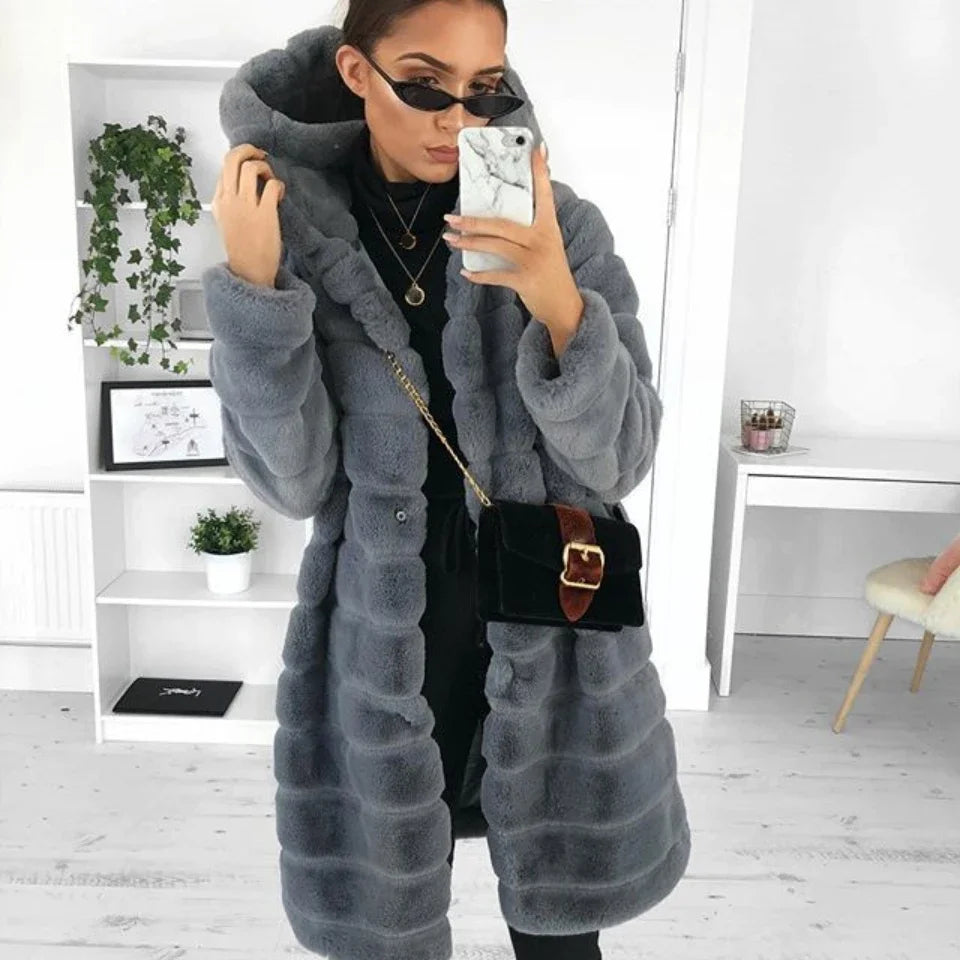 Warm Fluffy Thicken Hooded Faux Mink Fur Coats