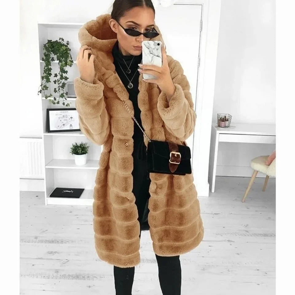 Warm Fluffy Thicken Hooded Faux Mink Fur Coats