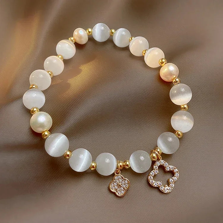 Women's Crystal Opal Pearl Clover Luxury Bracelet
