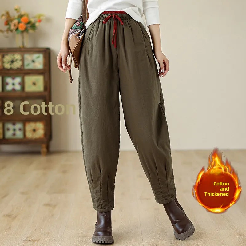 Women's Plus Size Green Harem Pants Styled With White Top And Brown Boots