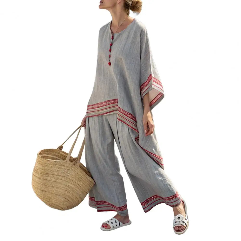 Plus Size Women's Summer Chill Striped Two Piece Set