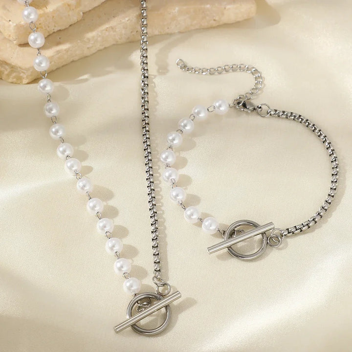 Pearl  Bracelet & Necklace Jewelry Set - Cherished Moments - Flossy Mom