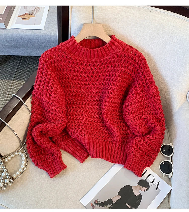 Oversized Long Sleeve Hollow Out Knit Sweaters