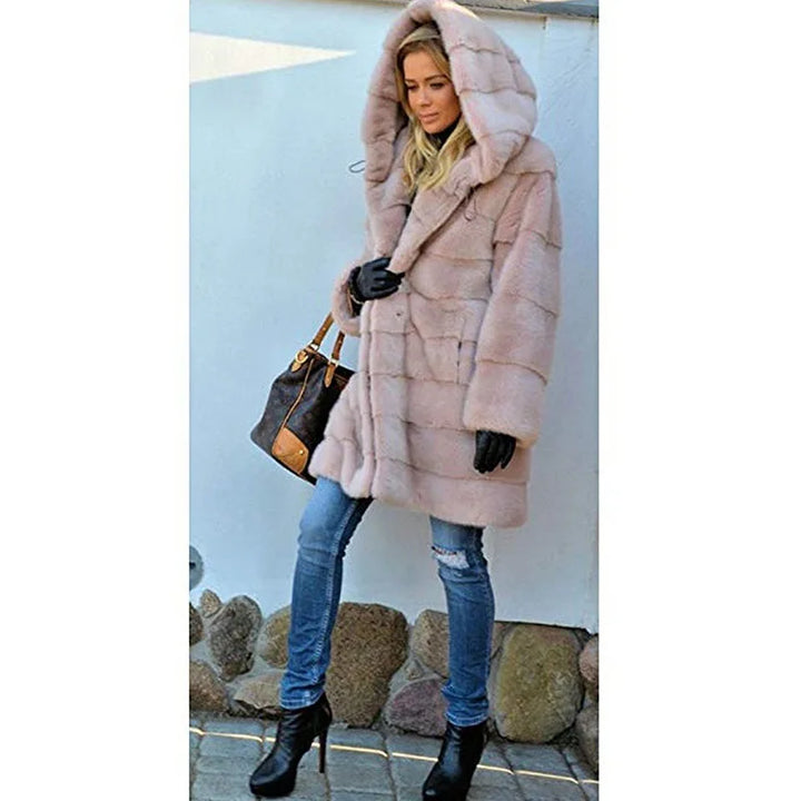 Soft Fluffy Cozy Warm Hooded Cozy Mid-Length Coat - Flossy Mom