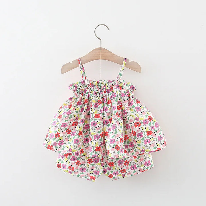 Summer Adorable Flower Design Top and Shorts Outfit