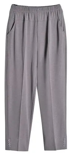 Gray wide-leg ankle crop pants with elastic waistband