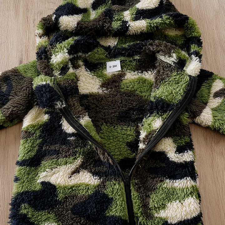 Warm Plush Hoodie Babies Camouflage Jumpsuits