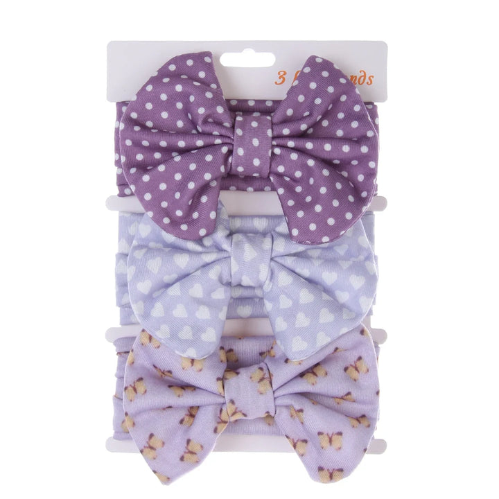 3Pcs Bow Headbands Set – Stripes, Dots, Floral - Flossy Mom