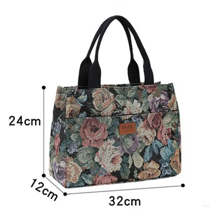 Floral Canvas Zip Tote With Jacquard Detail & Large Capacity