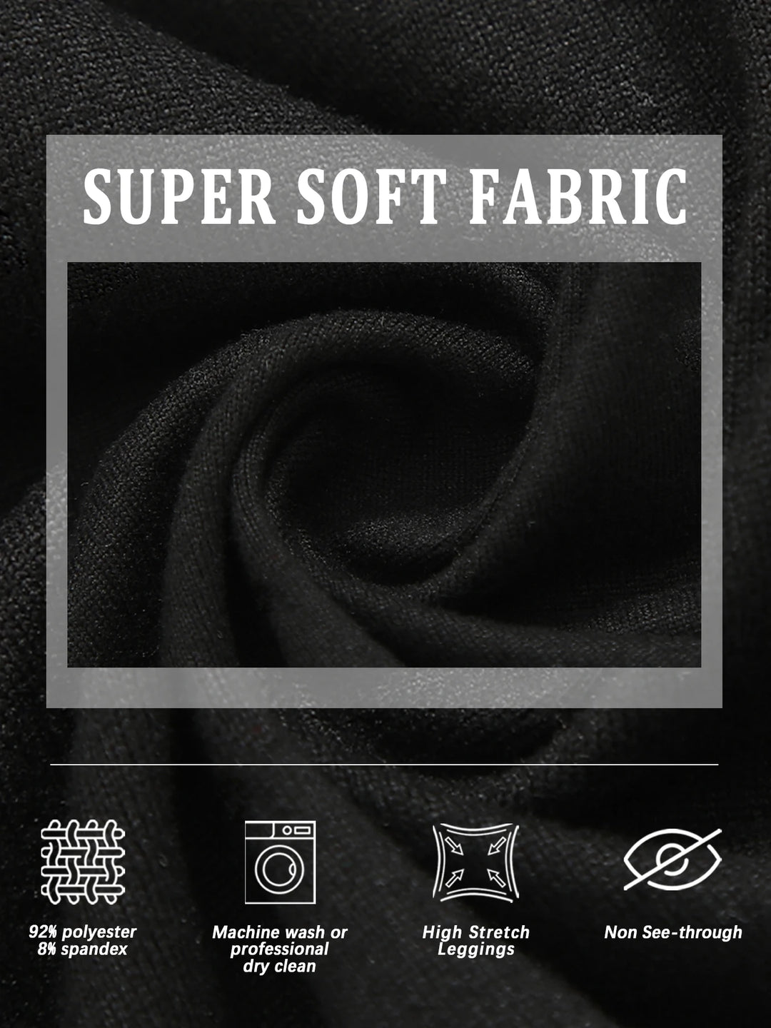 Super soft fabric with texture and care instructions on a black background