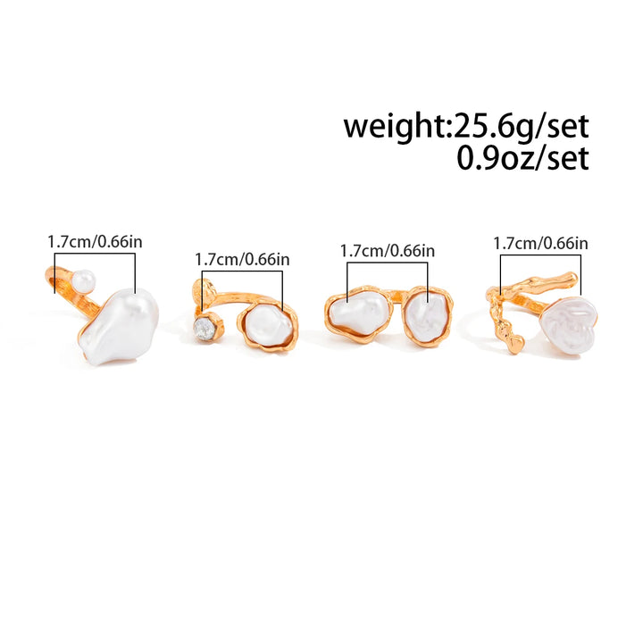 Women's open pearl ring set, gold-tone frames with white faux pearls, four styles