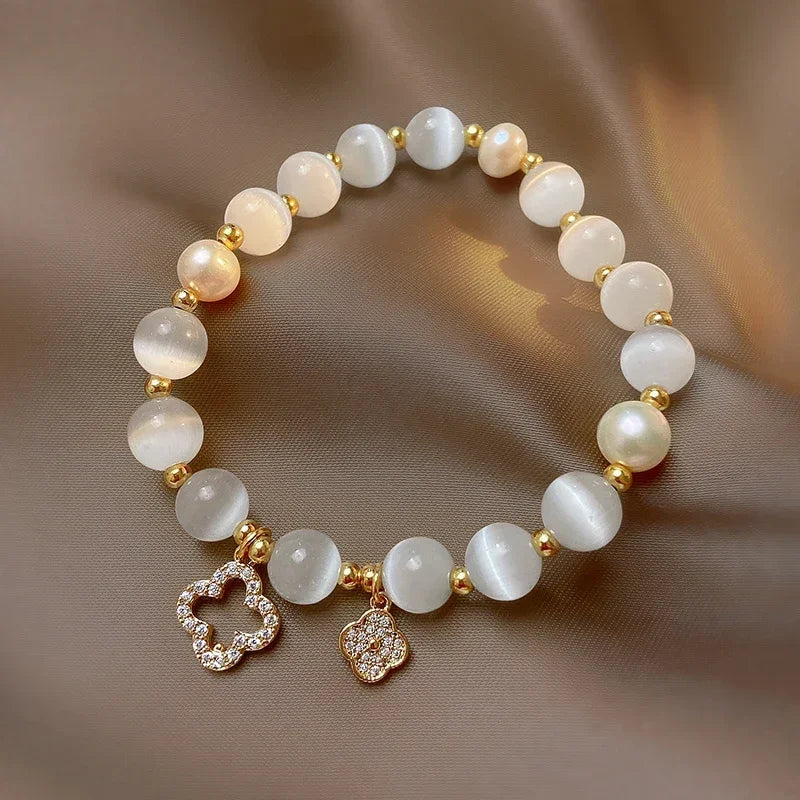 Women's Crystal Opal Pearl Clover Luxury Bracelet