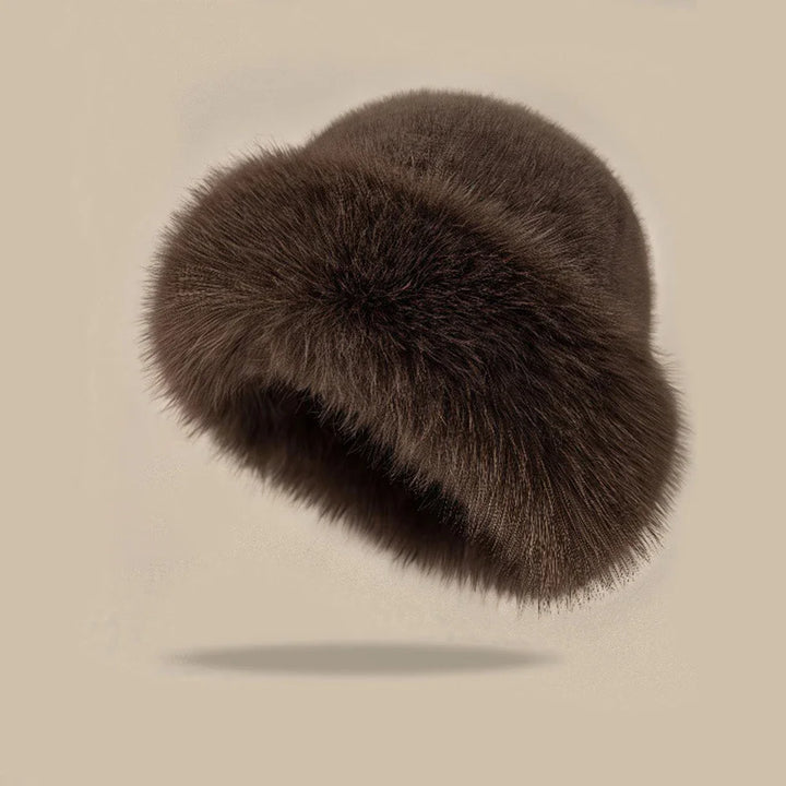 Dark grey plush furry winter beret hat with rolled brim