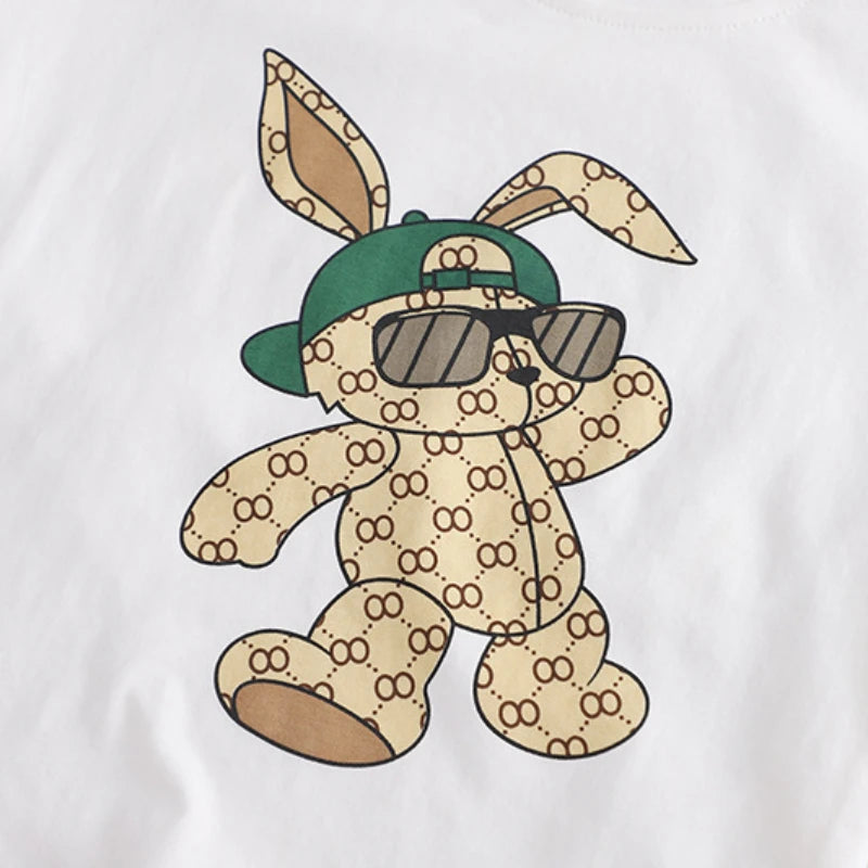 Cool Cartoon Sunglass Rabbit T-Shirts and Shorts Sets