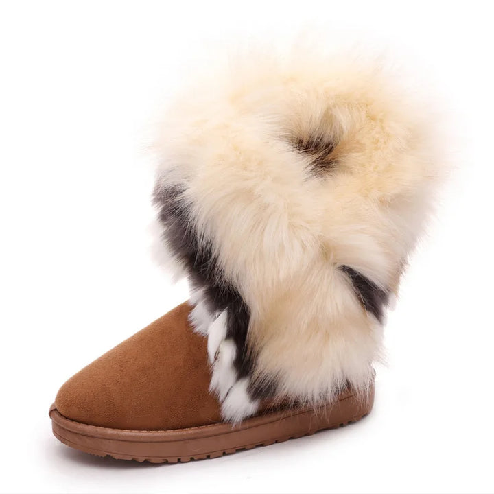 Warm Soft Long Flock Fur Slip-On Ankle Snow Boots - Flossy Mom