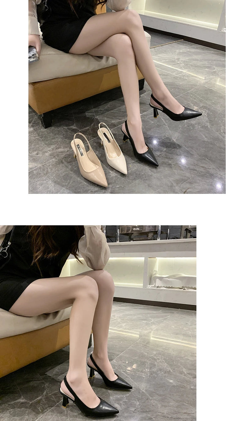 Breathable PU Leather Slingback Stiletto Heels