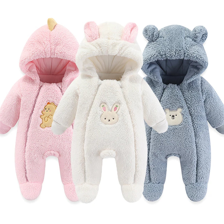 Thicken Newborn Babies Hooded Soft Cotton Snow Jumpsuits