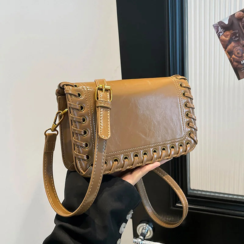 Minimalist Chic PU Leather Weave Flip Design Handbags - Flossy Mom