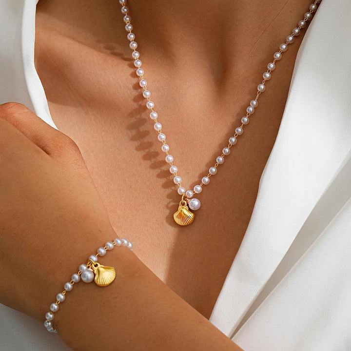 Dollish White Pearls & Seashell Pendant Jewelry Sets - Flossy Mom