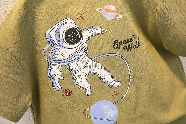 Cartoon Astronaut Short-sleeve Shirt and Shorts Sets