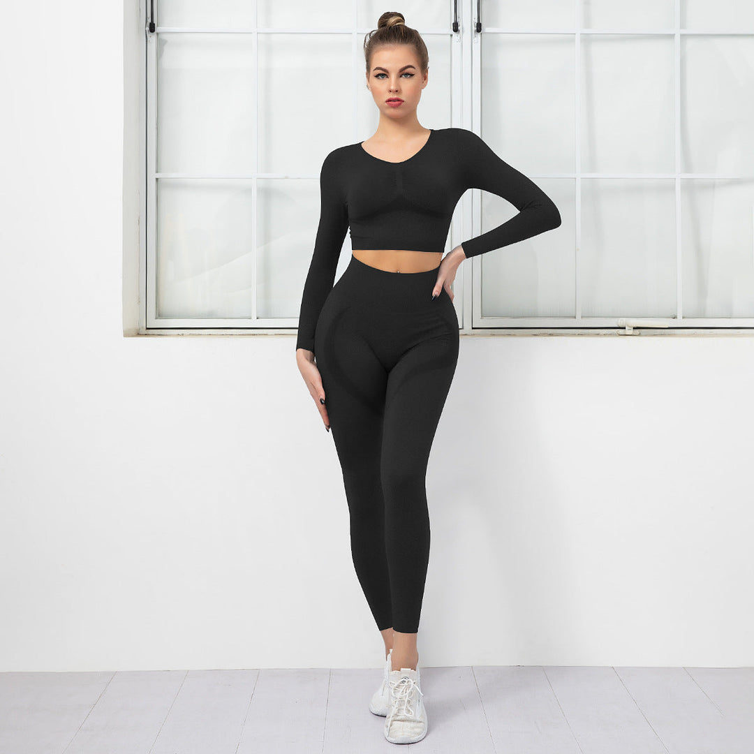 Seamless Quick Dry Fabric Crop Top and Hip Lifting Pants Yoga Suits 