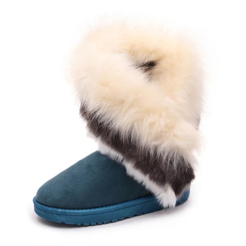 Warm Soft Long Flock Fur Slip-On Ankle Snow Boots - Flossy Mom
