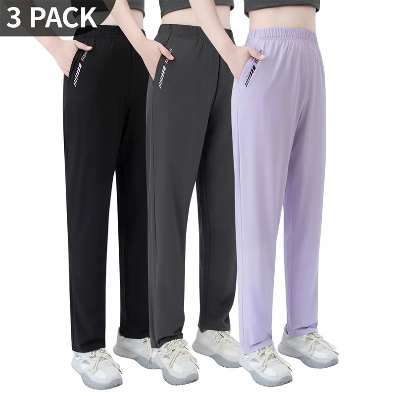 3-pack wide-leg pocket pants: black, charcoal, and lavender