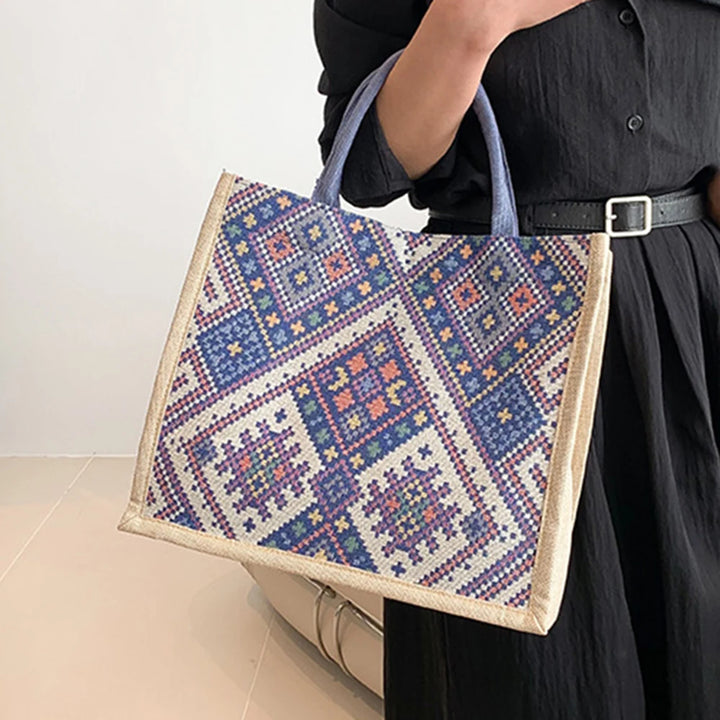 Boho Linen Tote — Floral Print, Multi-Use Carry-All bags