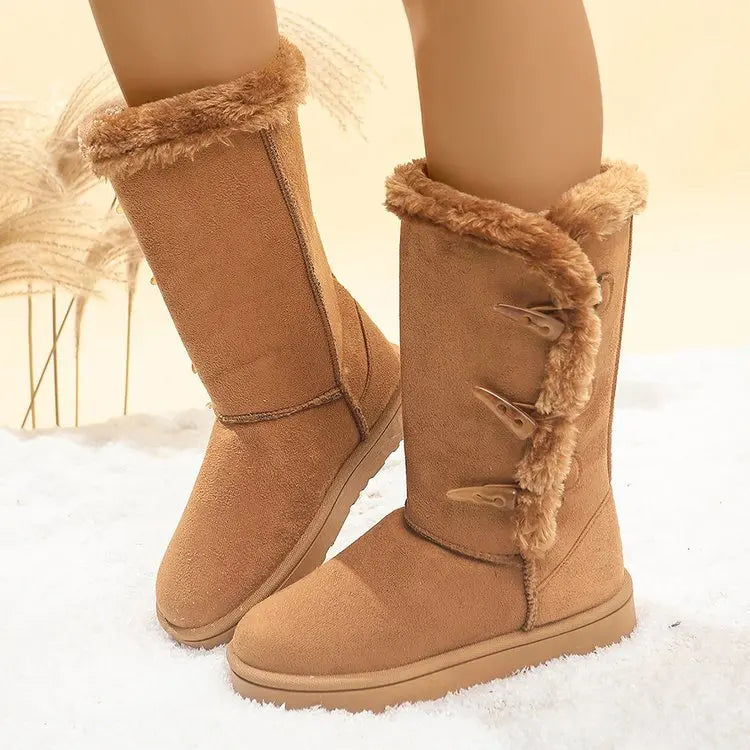 Winter Warm Fur Suede Velvet Buckle Mid-Calf Snow Boots - Flossy Mom