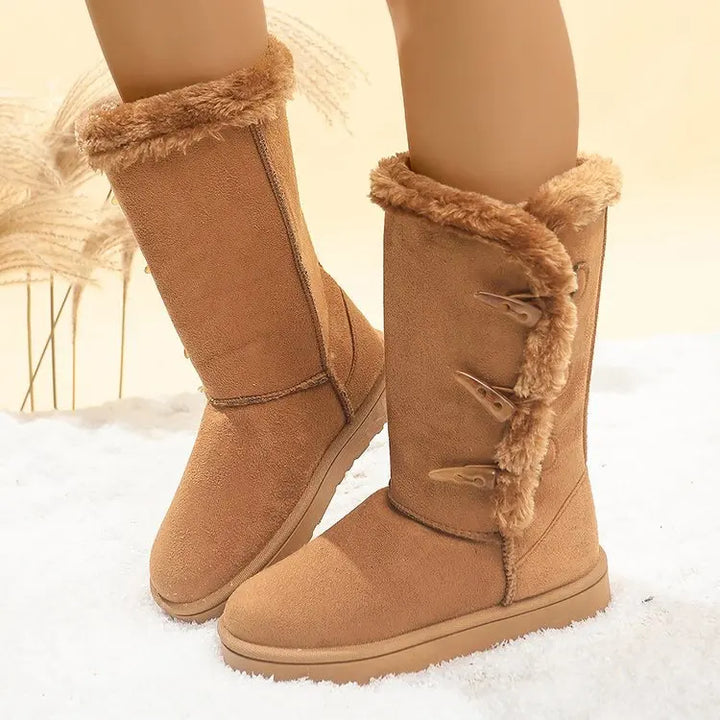 Winter Warm Fur Suede Velvet Buckle Mid-Calf Snow Boots - Flossy Mom