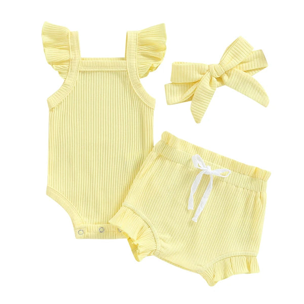 3Pcs Baby Girl Romper Set with Matching Headband