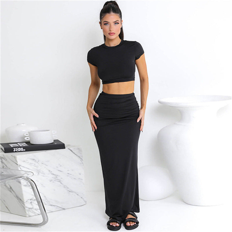 Sexy Flattering Fit Sleeveless Cropped Top and Sheath Skirt 