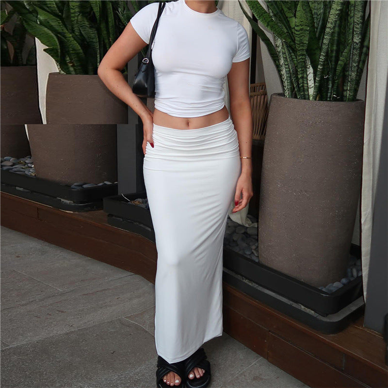 Sexy Flattering Fit Sleeveless Cropped Top and Sheath Skirt 
