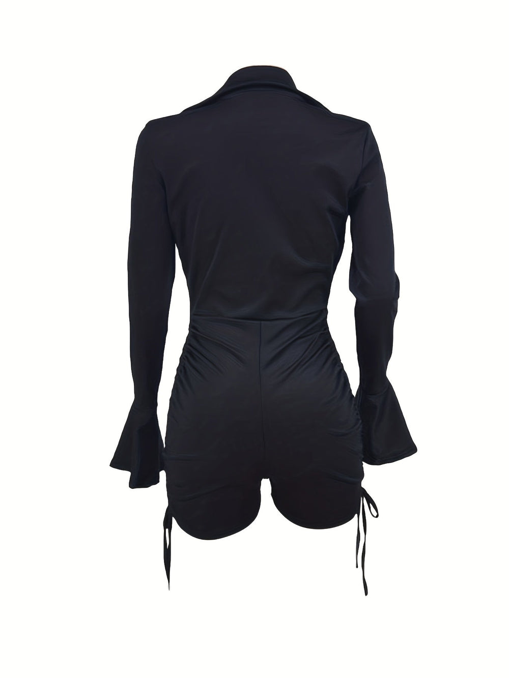 Sexy Flattering-fit Long Sleeve Drawstring Ruched Plunging Rompers 
