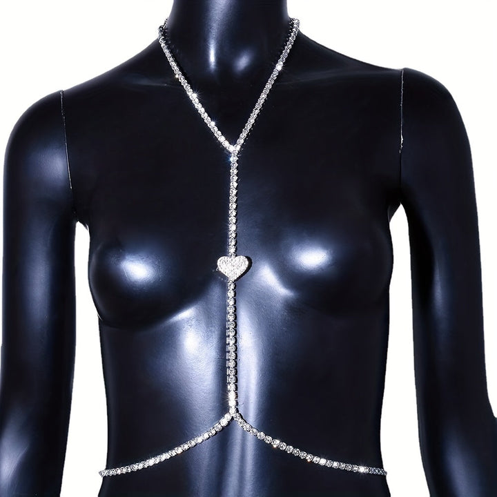 Sexy Rhinestone Heart Shiny Bikini Body Chest Chains 