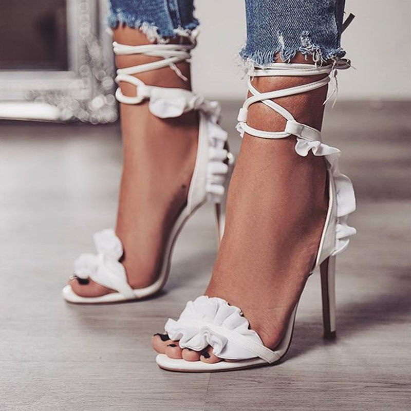 Sexy Ruffle Crossed-Lace Fish-mouth High-heeled Shoes 
