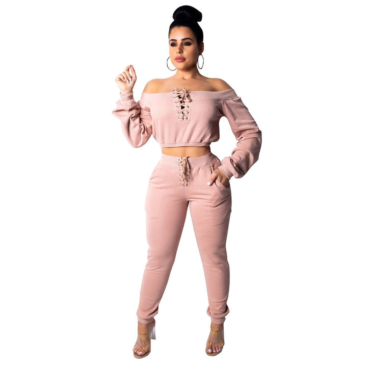 Sexy Stylish 2Pcs Tie String Crop Top and Pants in Plus Sizes 