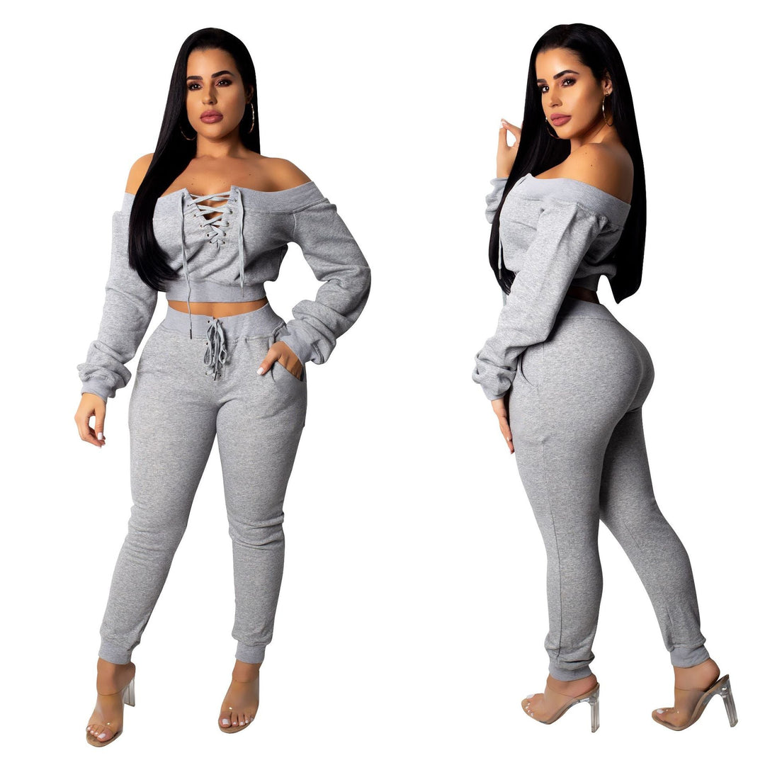 Sexy Stylish 2Pcs Tie String Crop Top and Pants in Plus Sizes 