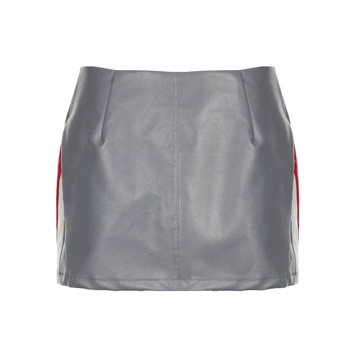 Sexy Faux Leather Biiker Zip Up Crop Jacket and Mini Skirts Sets - Gen U Us Products