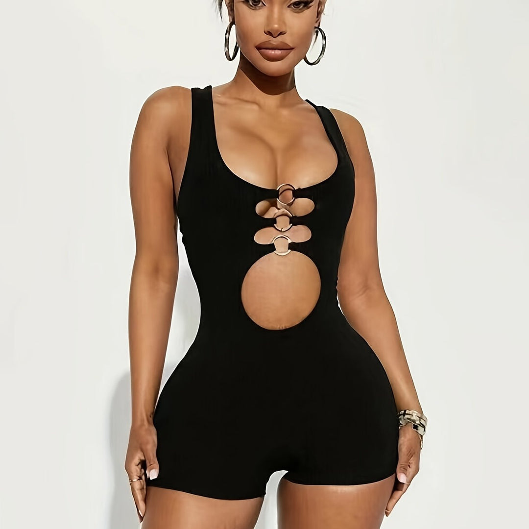 Sexy Seductive Ring Linked Cut Out Sleeveless Bodycon Romper - Gen U Us Products