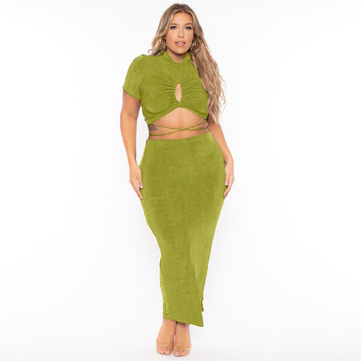 Sexy Snug Fit Drawstring Chesty Cutout Crop Top and Bag Skirt - Gen U Us Products