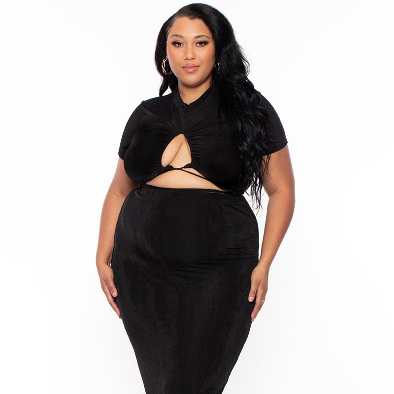 Sexy Snug Fit Drawstring Chesty Cutout Crop Top and Bag Skirt - Gen U Us Products