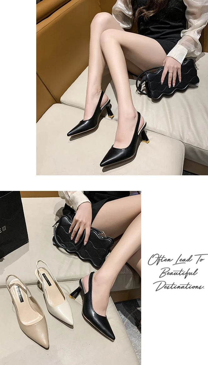Breathable PU Leather Slingback Stiletto Heels